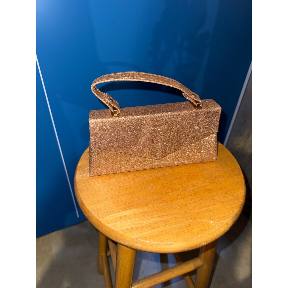 Rose Gold Glitter Evening Clutch Bag with Detachable Chain Strap Top Handle